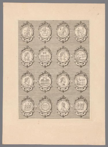 Sixteen medals with decorated frames