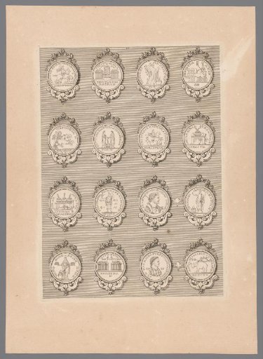 Sixteen medals with decorated frames