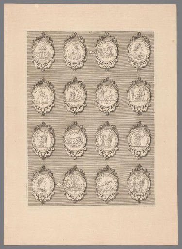 Sixteen medals with decorated frames