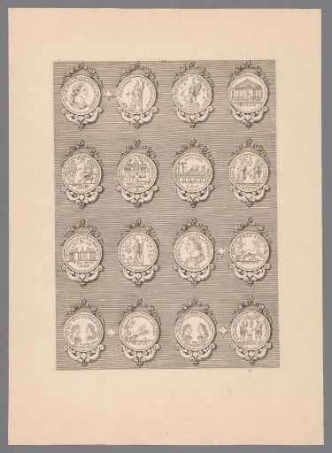 Sixteen medals with decorated frames