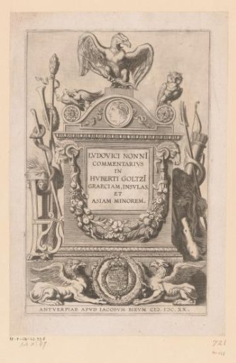 Classical altar with griffins, a garland and the attributes of various classical gods