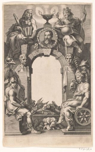 Allegorical Title Page with Stone Arch and Medallion Portrait of Justus Lipsius