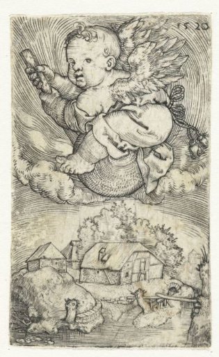 Flying Small Angel on a Sphere Above a Landscape