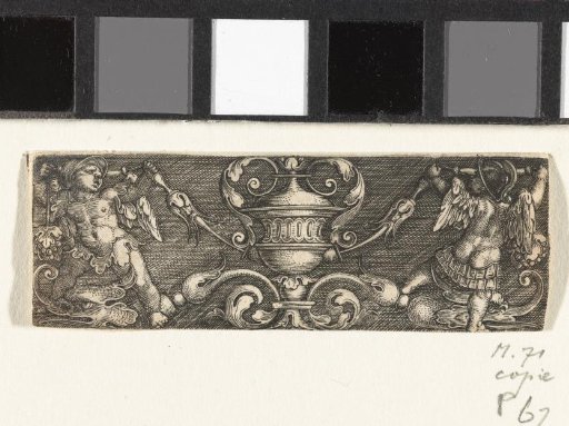 Frieze with a Vase Between Two Putti Holding a Helmet