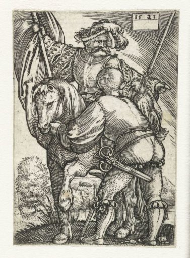 Standard-bearer on horseback with foot soldier