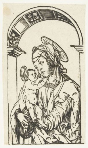 Mary with child under an arch