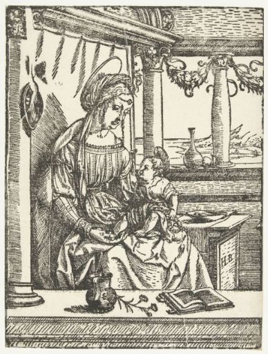 Mary with child and bird