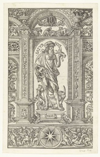 Saturn with the constellations Aquarius and Capricorn in an architectural frame