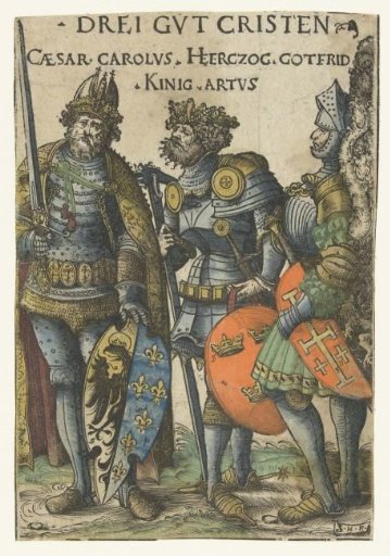 Charlemagne, Godfrey IV of Bouillon and King Arthur as three Christian heroes