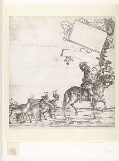 Ibexes and chamois and standard-bearer on horseback