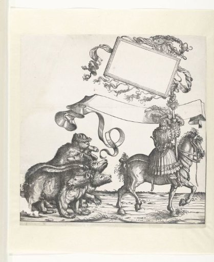 Five bears and a standard-bearer on horseback