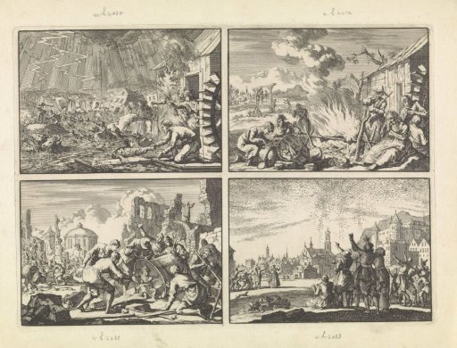Cloudburst and flooding in Bretzhofen in Franconia, 1627 / Famine in Germany, 1637 / Earthquake in San Severo in Sicily, 1627 / Square in Cork where the inhabitants look at the thousands of rooks in the air, 1621