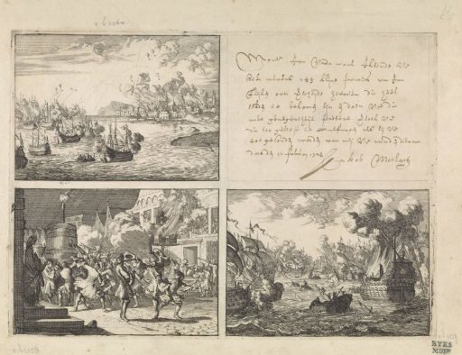 Bombardment of Dieppe, 1694 / Naval battle at Cape La Hogue, 1692 / Joy in Paris following the false report of the death of William III at the Battle of the Boyne, 1690
