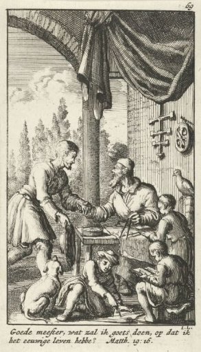 Man visits an old man who is teaching three boys