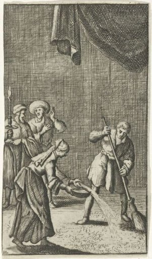 Christian watches a man and woman cleaning the floor