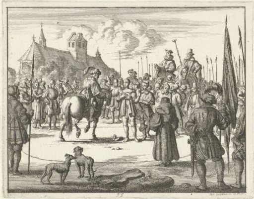 Martin Zehentmayer and six other Anabaptists, addressed by a nobleman, on their way to their execution at Gmünd, 1529