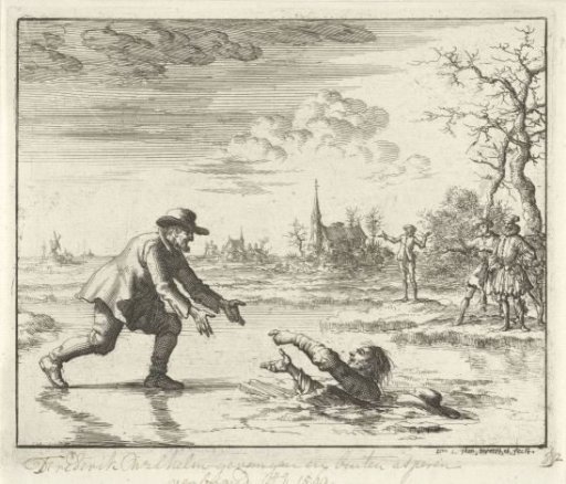 Dirk Willemsz. saves his pursuer from the ice at Asperen, 1569