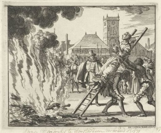 Anneken Hendriks, bound to a ladder, burned in Amsterdam, 1571