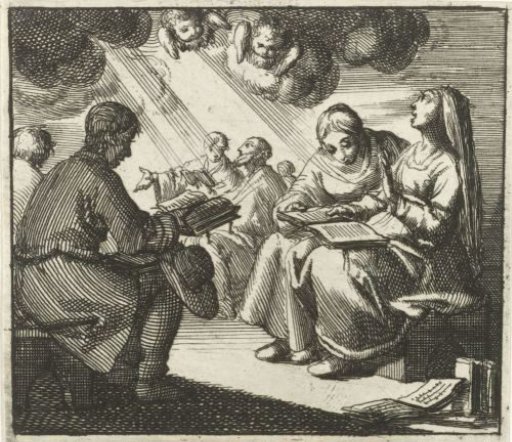 Group of Singing Men and Women, Illuminated by a Beam of Heavenly Light