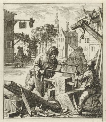 Man Sawing Wood with a Boy in a Carpentry Workshop