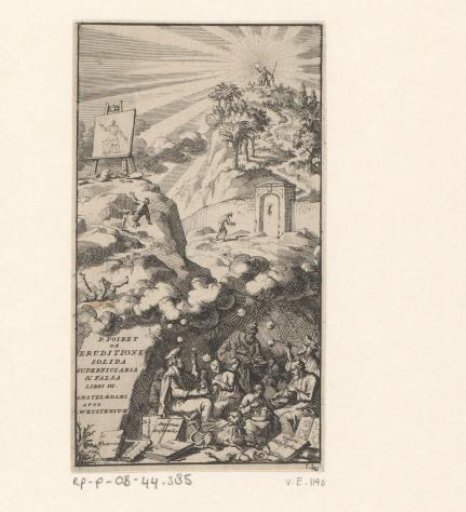Figures Attempting to Climb a Mountain Where a Man with a Glowing Orb Stands at the Top