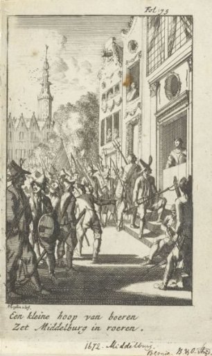 Attack on the house of mayor Van den Brande by rebellious peasants, 1672