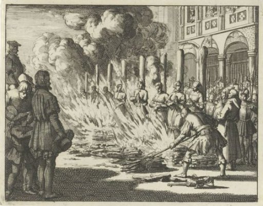 Eight Anabaptists burned on the pyre on the Dam in front of the town hall, 1549
