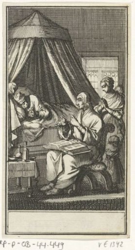 Praying figures at the bedside of a sick person