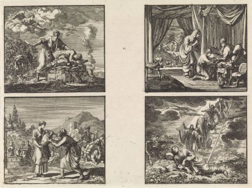 Offer van Isaak / Rebekka en Eliëzer bij de bron / Isaak zegent Jakob / Droom van Jakob