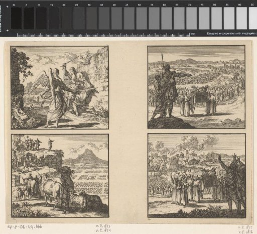Balaam and the Angel / Balaam with King Balak on the Top of the Mountain / The Israelites Cross the Jordan / The Fall of Jericho