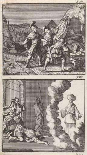 David, Accompanied by Abishai and Ahimelech, Finds Saul Sleeping in His Tent / Samuel Appears to Saul at the Witch of Endor