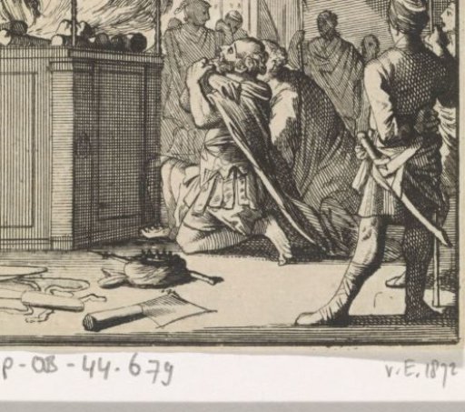 King David kneels before the altar on the threshing floor