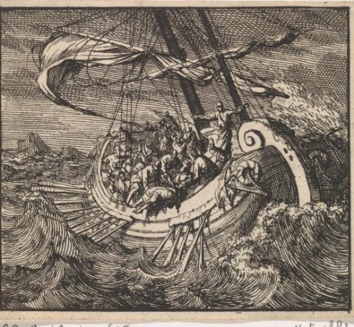 Jonah thrown from the ship in the storm