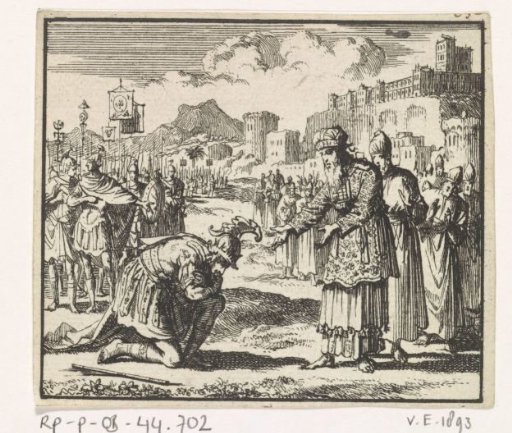 Alexander the Great kneels before the high priest Jaddua