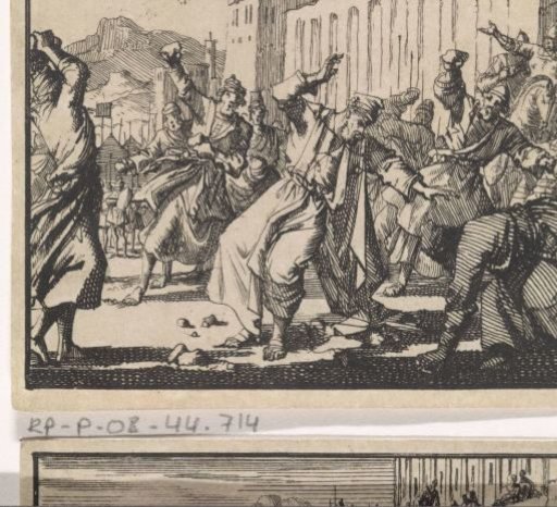 Onias stoned by the people in Jerusalem