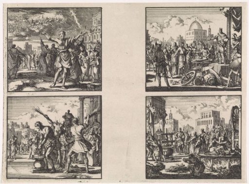 Jesus ben Ananias laments the fate of Jerusalem / Jesus ben Ananias scourged by the Romans / Antiochus Epiphanes tries to persuade a mother and seven sons to eat pork / Death of the seven sons