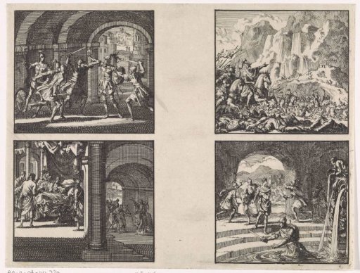 Antigonus is killed by order of his brother Aristobulus / Deathbed of King Aristobulus / Herod and his riders in fight with robbers / Armed enemies flee when they see Herod in the bath after his victory over the army of Antigonus