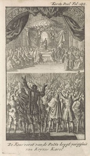 Frederick II of the Palatinate begs for forgiveness from Emperor Charles V, 1546