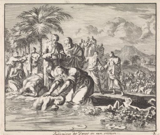 Baptism of new believers in a river