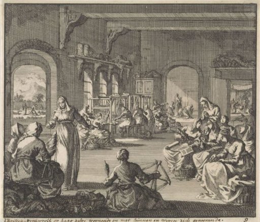 Early Christian community of women working in their monastery