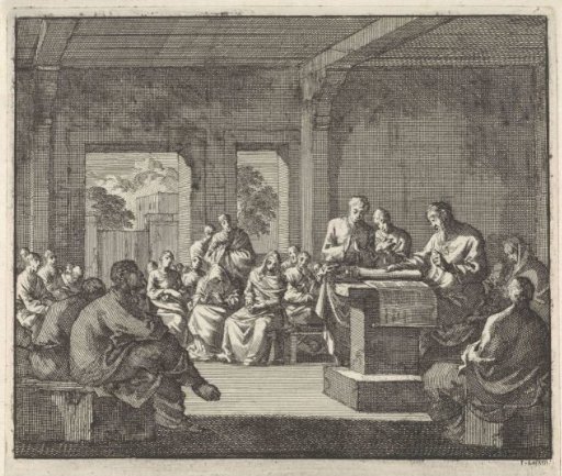 Early Christian congregation listens to a reading from the Bible