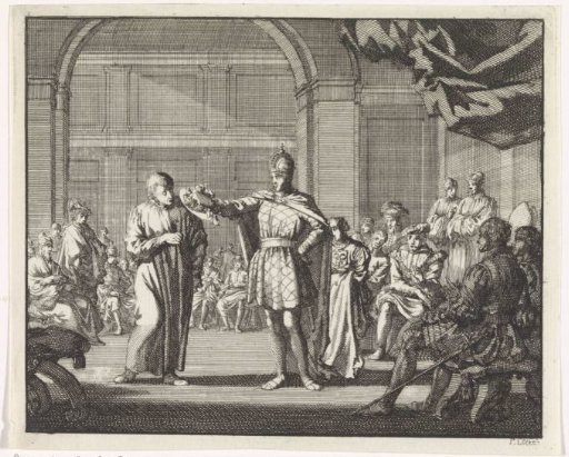 The emperor takes a canon's richly decorated hat