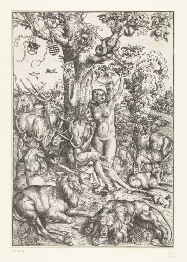 Adam and Eve Surrounded by Animals in Paradise