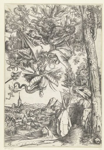 Temptation of Saint Anthony with demons attacking