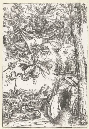 Temptation of Saint Anthony with demons attacking