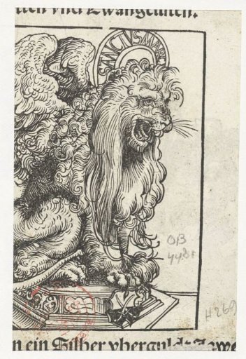 Statue of a lion as symbol of the evangelist Mark
