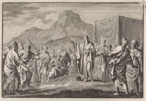 Moses shows the flowering rod of Aaron to the tribal leaders