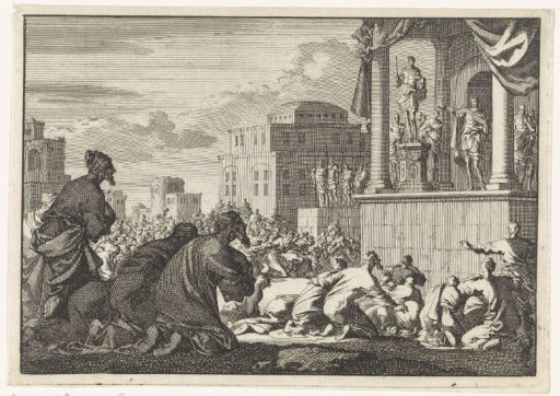 Jews beg Petronius not to place the emperor's statue in the temple