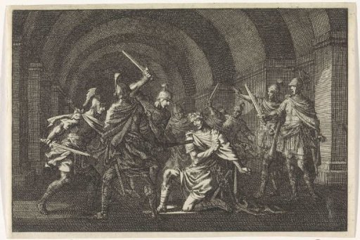 Emperor Caligula ambushed and murdered in an alcove by an armed band