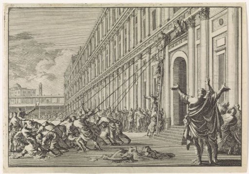 The Golden Eagle of Herod is torn from the temple by the people with ropes